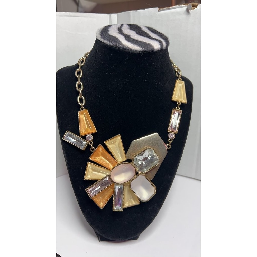 Vintage Geometric Statement Necklace with Multicolored Stones
